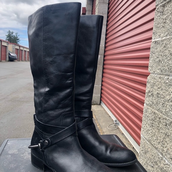 Franco Sarto Circuit Women’s Black Leather Tall Buckle Ride Boots Size 10M - Picture 5 of 14